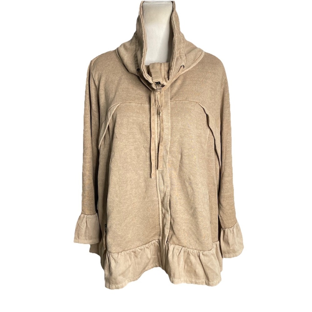 Wrap London Ruffle Hem Beige Hemp Organic Cotton Jacket Artsy Lagenlook US 12